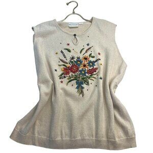 Alfred Dunner Vintage Crewel Embroidered Sweater Sleeveless Floral Ladies Size L